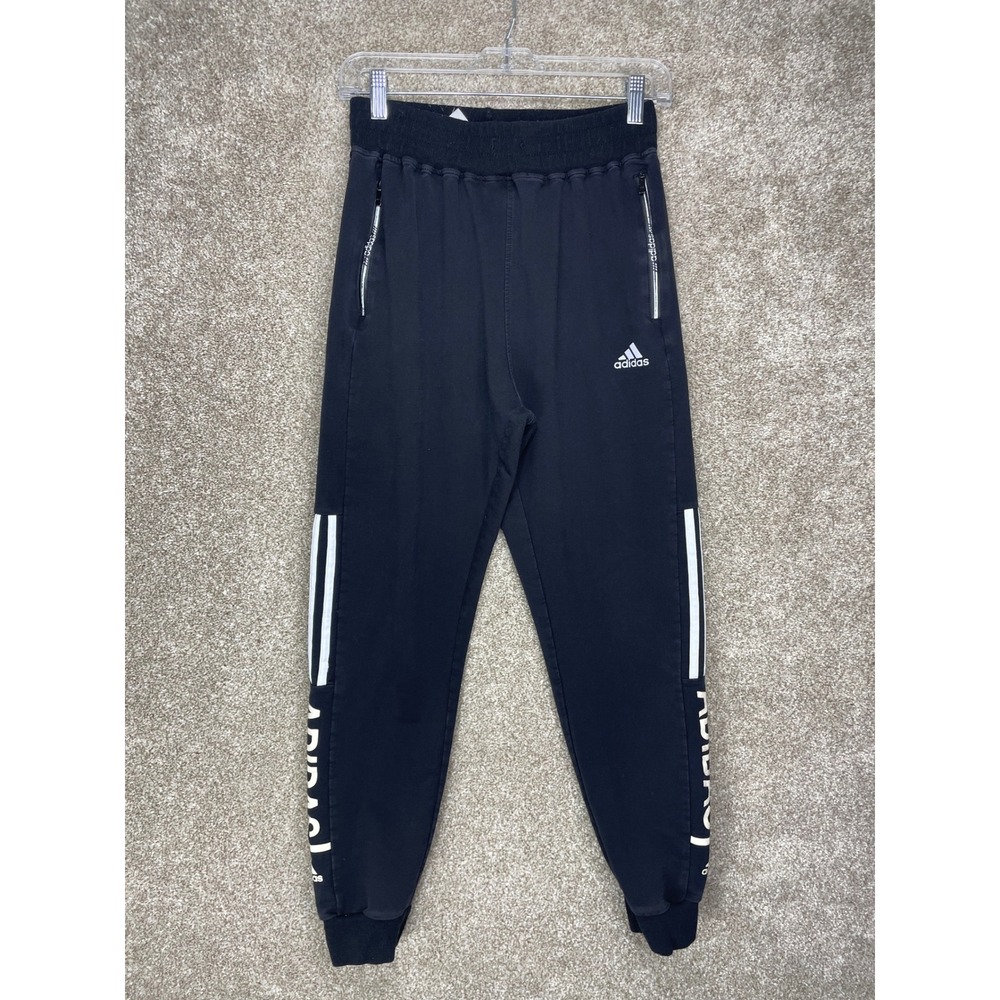 Adidas Graphic Logo Tapered Jogger Sweatpants Men XL Black Zipper Pockets Sporty